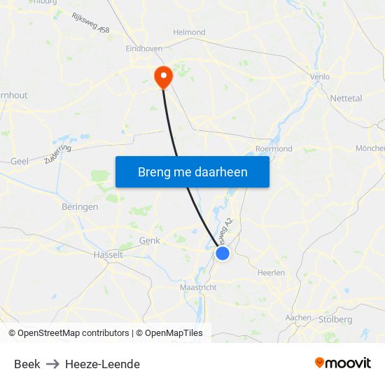 Beek to Heeze-Leende map