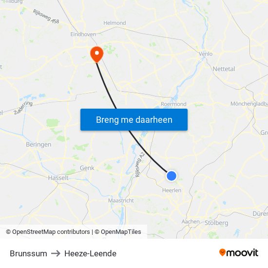 Brunssum to Heeze-Leende map