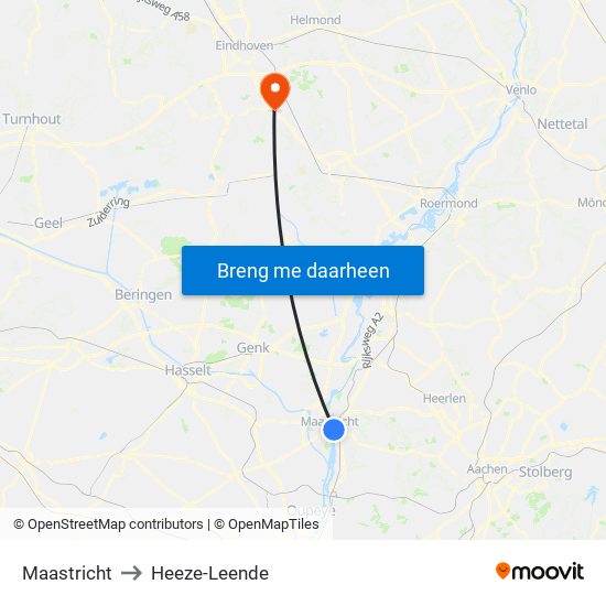 Maastricht to Heeze-Leende map
