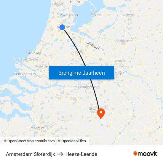Amsterdam Sloterdijk to Heeze-Leende map