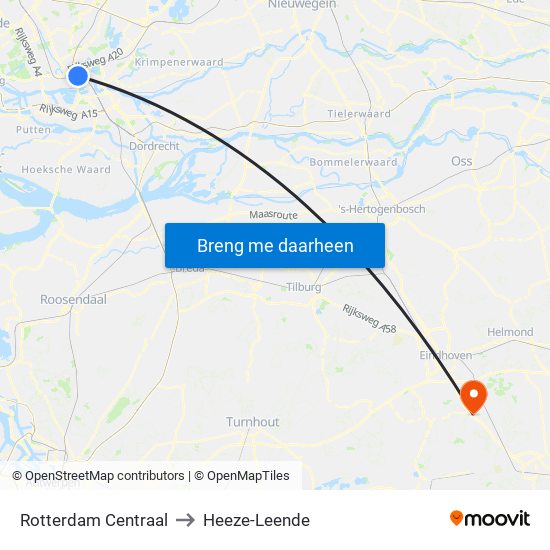 Rotterdam Centraal to Heeze-Leende map