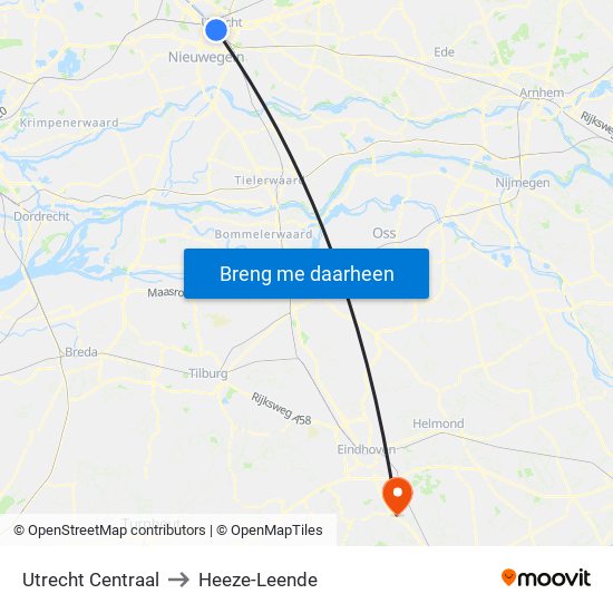 Utrecht Centraal to Heeze-Leende map