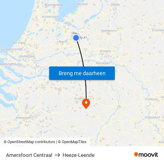 Amersfoort Centraal to Heeze-Leende map