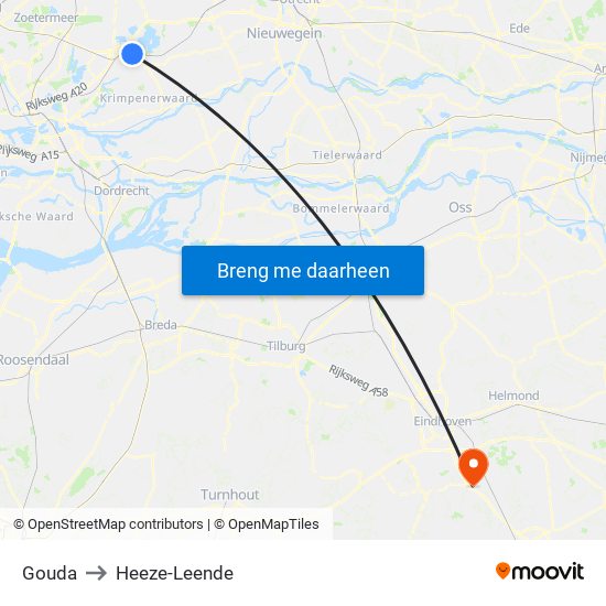Gouda to Heeze-Leende map