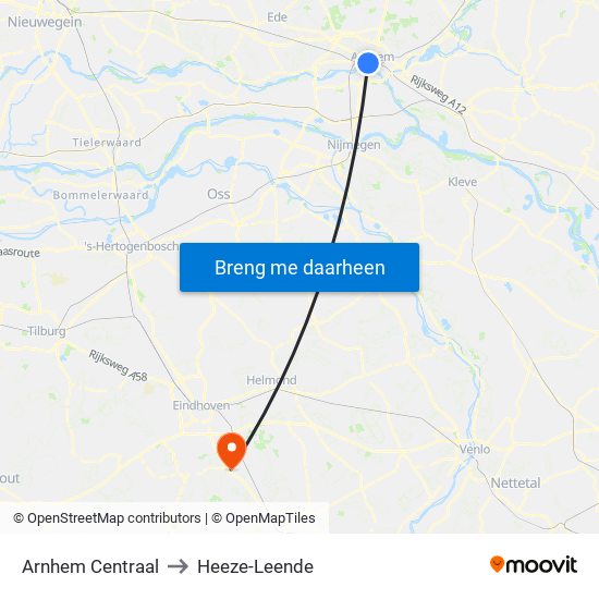 Arnhem Centraal to Heeze-Leende map