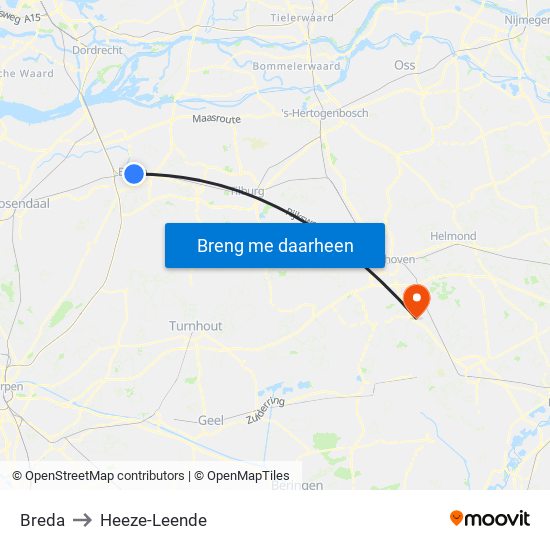 Breda to Heeze-Leende map