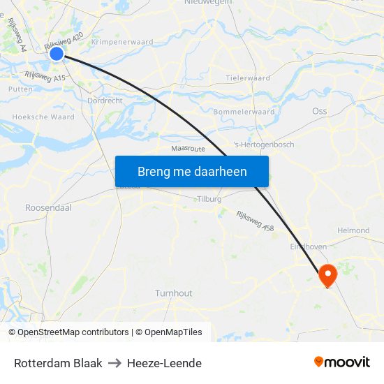 Rotterdam Blaak to Heeze-Leende map