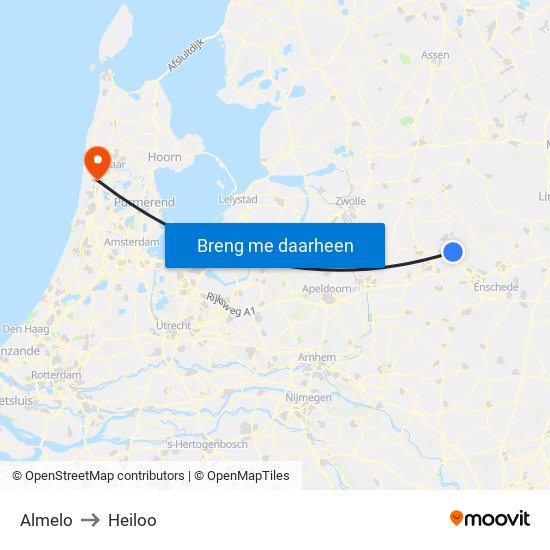 Almelo to Heiloo map