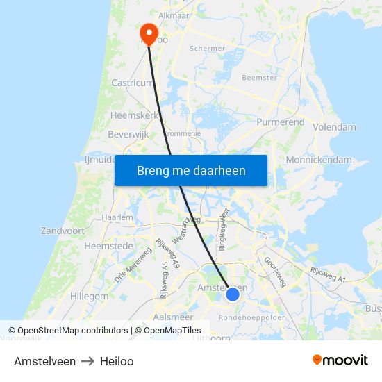 Amstelveen to Heiloo map
