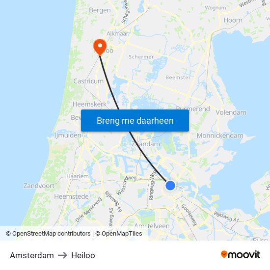 Amsterdam to Heiloo map