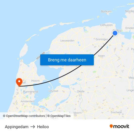 Appingedam to Heiloo map
