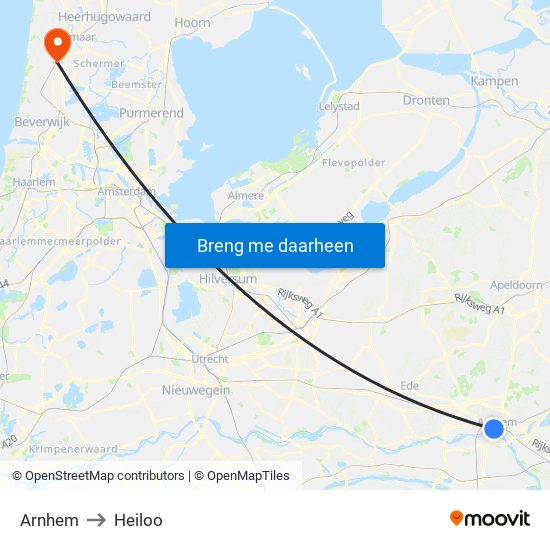 Arnhem to Heiloo map