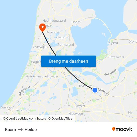 Baarn to Heiloo map