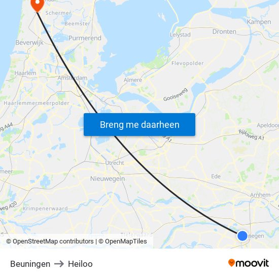 Beuningen to Heiloo map