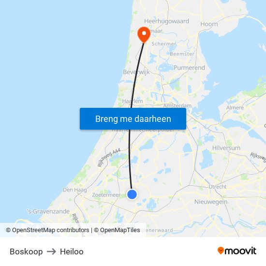 Boskoop to Heiloo map