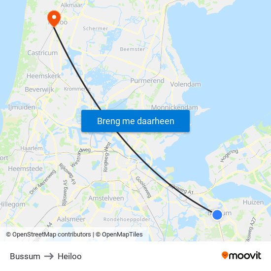 Bussum to Heiloo map