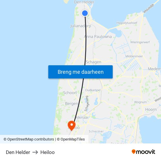 Den Helder to Heiloo map