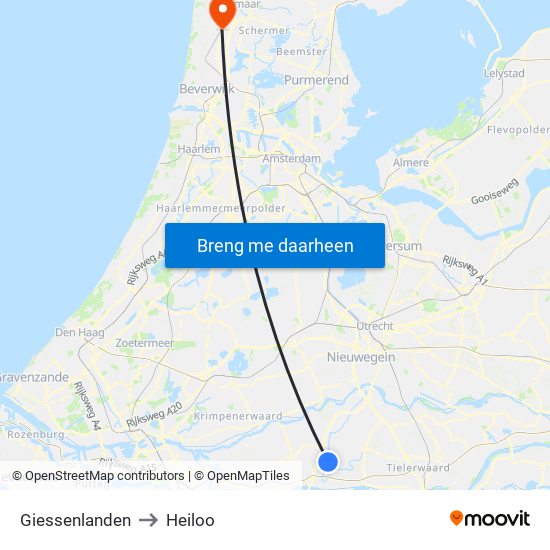 Giessenlanden to Heiloo map