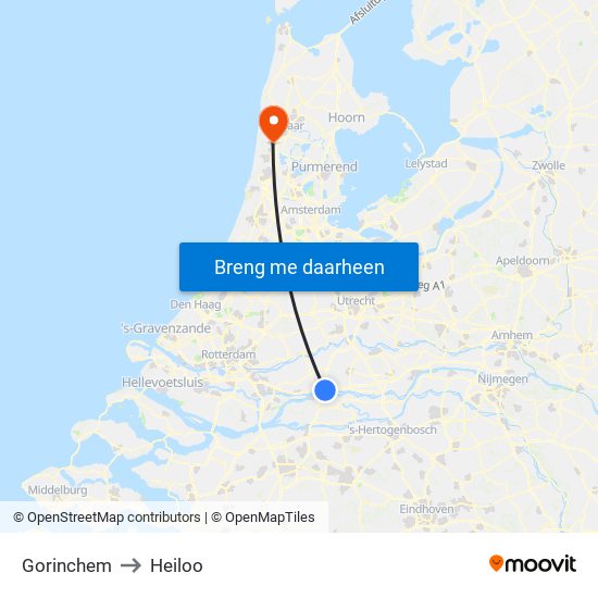 Gorinchem to Heiloo map