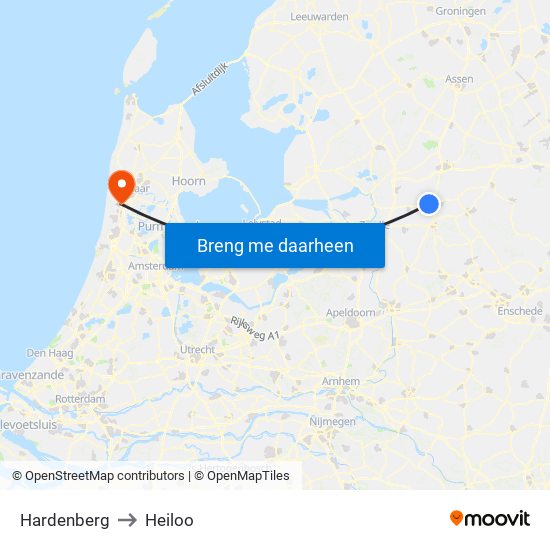 Hardenberg to Heiloo map