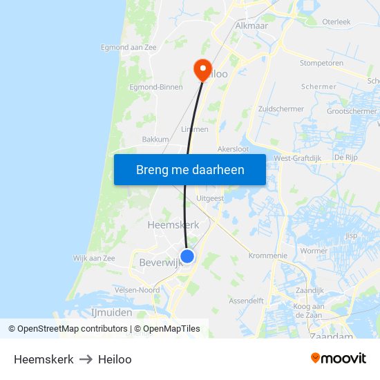 Heemskerk to Heiloo map