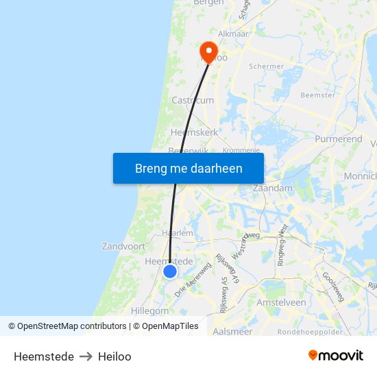 Heemstede to Heiloo map