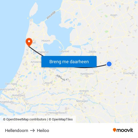 Hellendoorn to Heiloo map