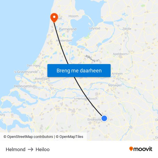 Helmond to Heiloo map
