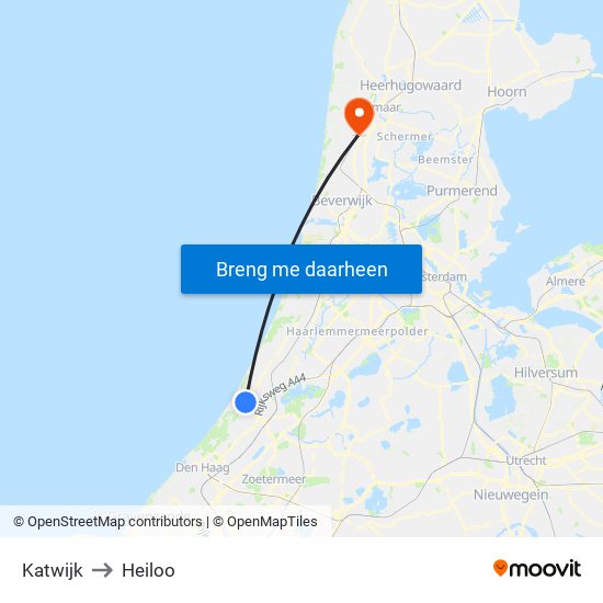 Katwijk to Heiloo map