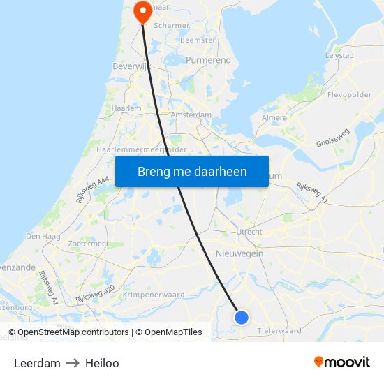 Leerdam to Heiloo map