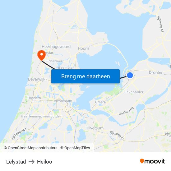 Lelystad to Heiloo map