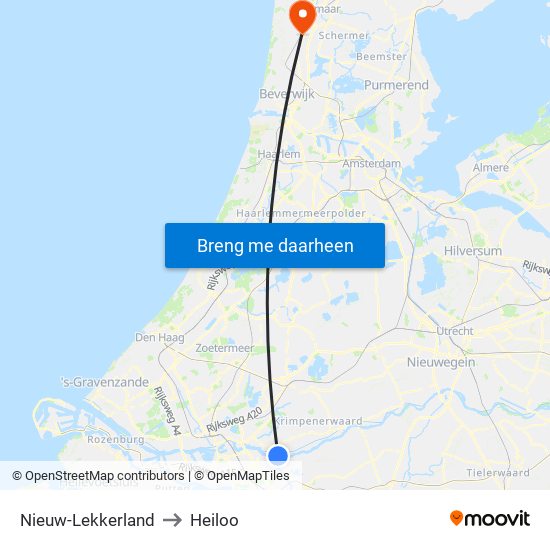 Nieuw-Lekkerland to Heiloo map