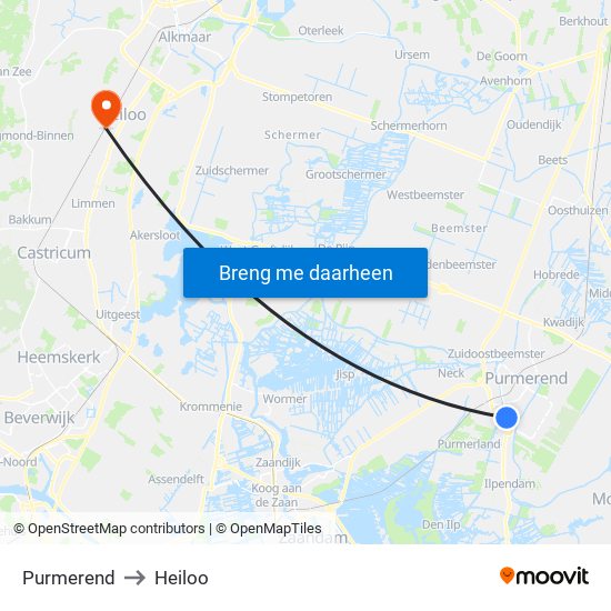 Purmerend to Heiloo map