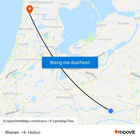 Rhenen to Heiloo map