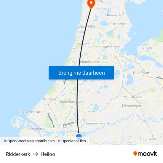 Ridderkerk to Heiloo map