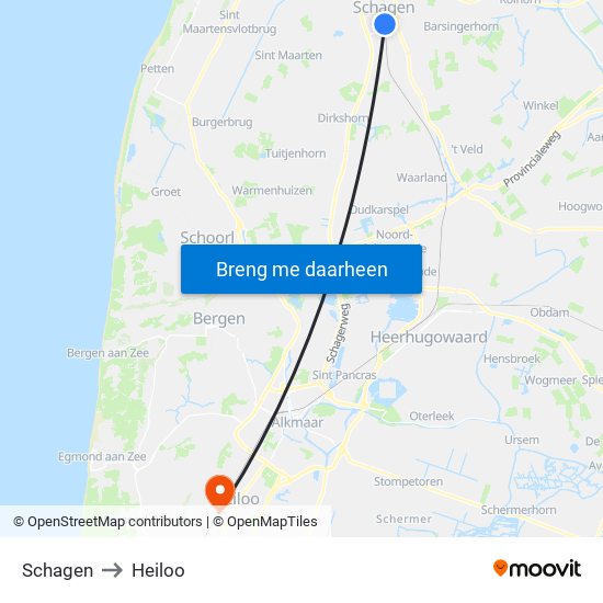 Schagen to Heiloo map