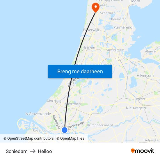 Schiedam to Heiloo map