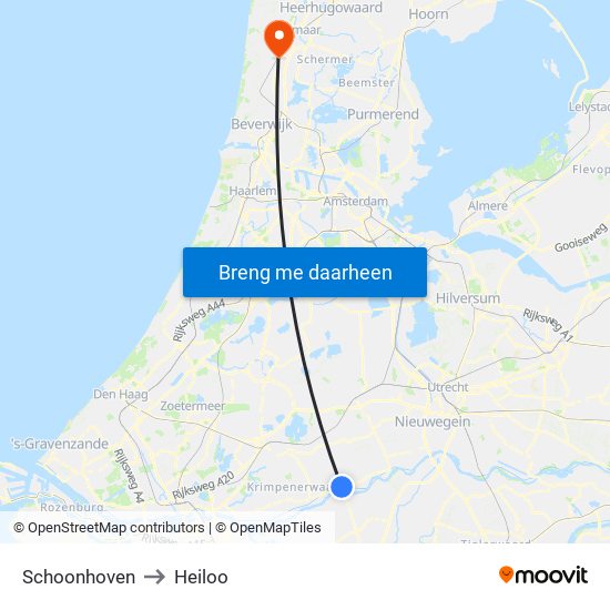 Schoonhoven to Heiloo map