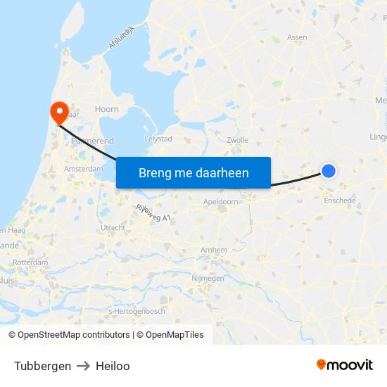 Tubbergen to Heiloo map