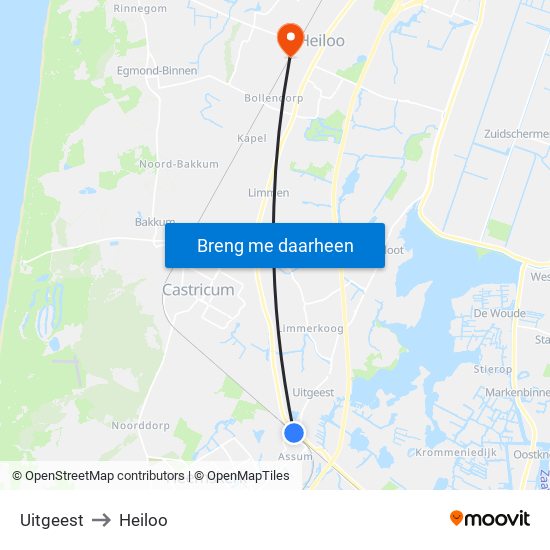 Uitgeest to Heiloo map