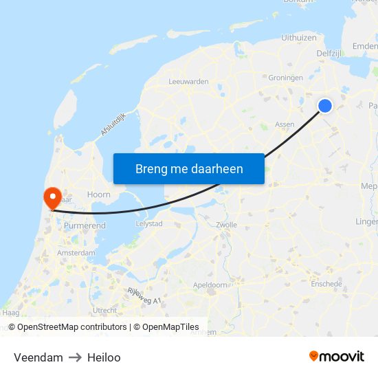 Veendam to Heiloo map