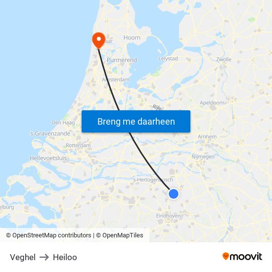 Veghel to Heiloo map