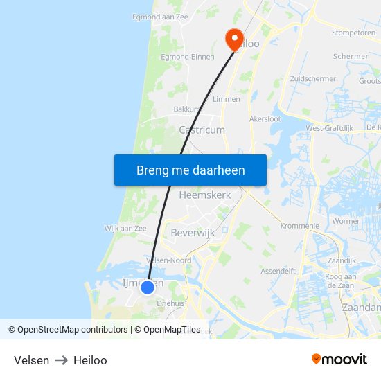 Velsen to Heiloo map