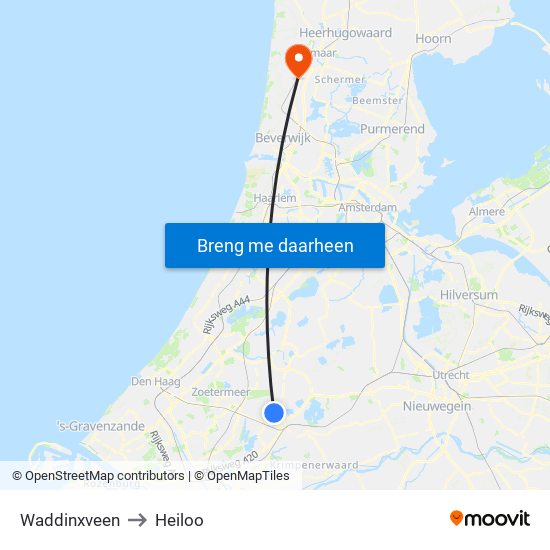 Waddinxveen to Heiloo map