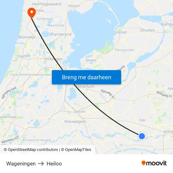 Wageningen to Heiloo map