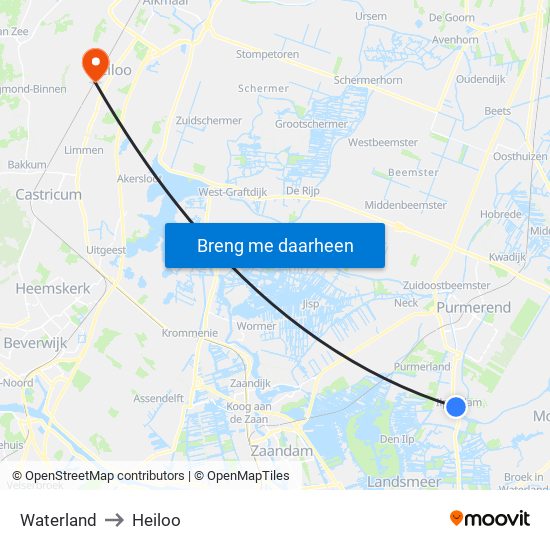 Waterland to Heiloo map