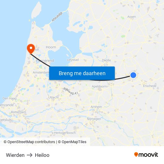 Wierden to Heiloo map