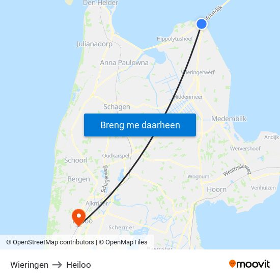 Wieringen to Heiloo map