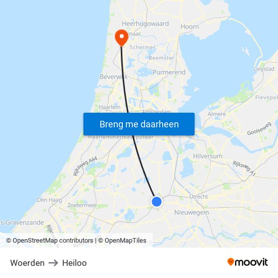 Woerden to Heiloo map