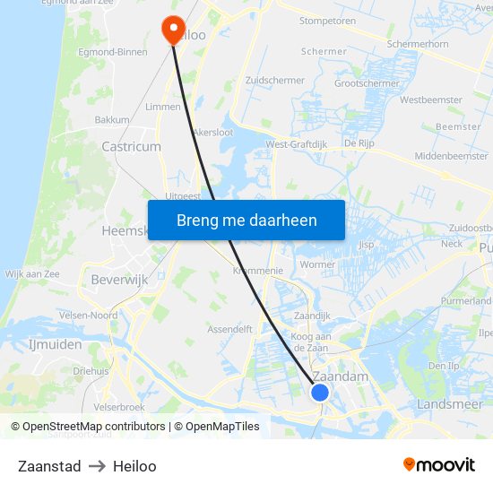 Zaanstad to Heiloo map